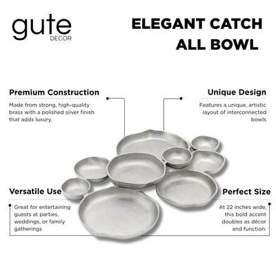 GUTE Cluster Decorative Bowls, Bright Silver Brass - Decoration, Snack Tray Bowl, Chip and Dip Strong Brass Beautiful Room Accent, Perfect for Entertaining, Parties, Home & Wedding Gifts 22"
