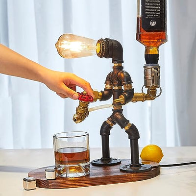 Steampunk Handcrafted Liquor Dispenser - Pipe Robot Lamp, Alcohol Whisky Wine dispenser, Industrial Whiskey Holder, Rustic Style, Man Cave, Decanter Whiskey Gift, Bar Restaurant Cafe - Gifts for Him