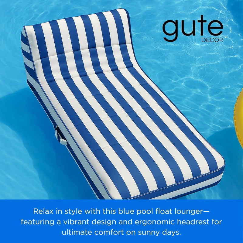 GUTE Upholstered Stylish Pool Float Lounger Recliner, Large Floating Chair & Backrest, Heavy Duty Lake, Beach - Comfortable Tube, Durable Water Floaty Tanning Lounge - Blue