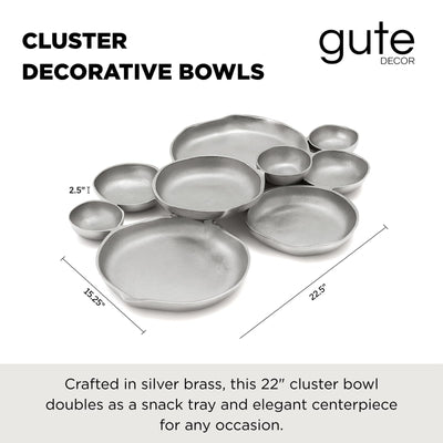 GUTE Cluster Decorative Bowls, Bright Silver Brass - Decoration, Snack Tray Bowl, Chip and Dip Strong Brass Beautiful Room Accent, Perfect for Entertaining, Parties, Home & Wedding Gifts 22"