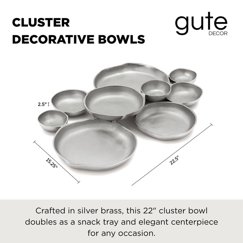 GUTE Cluster Decorative Bowls, Bright Silver Brass - Decoration, Snack Tray Bowl, Chip and Dip Strong Brass Beautiful Room Accent, Perfect for Entertaining, Parties, Home & Wedding Gifts 22"
