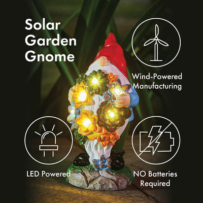 Garden Gnome Statue - Electric Solar Light Up Flower Bouquet Gnome Figurine, Bright Flowers LED Lights, Large Outdoor Decorations - Patio Yard Lawn Porch, Garden Gifts, Ornament Gift