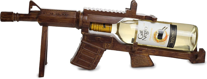AR15 Gun Wine Bottle Holder 23" L - Gun Wine Bottle Holder - Great Gift for Gun Enthusiasts and Wine Lovers! Elegant Drinking Party Accessory! Gun Loves Gift (Wood Color)