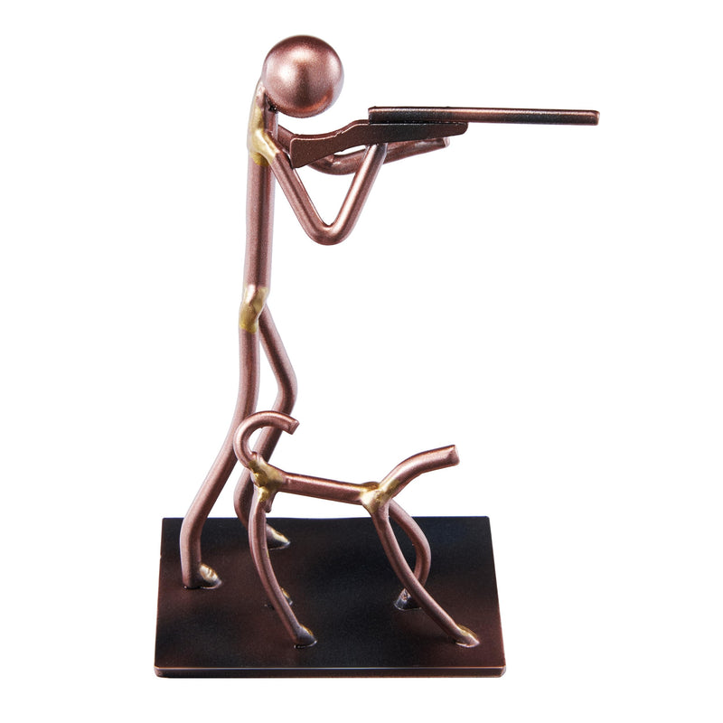 Hunter and Dog Craft Handmade Figurine – 4" L x 4" H – Recycled Metal Sculpture & Hand Welded Bronze Finish Art Gift – Rustic Lodge Decor, Outdoor Sportsman Display & Hunting Collectible Statue