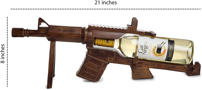 AR15 Gun Wine Bottle Holder 23" L - Gun Wine Bottle Holder - Great Gift for Gun Enthusiasts and Wine Lovers! Elegant Drinking Party Accessory! Gun Loves Gift (Wood Color)