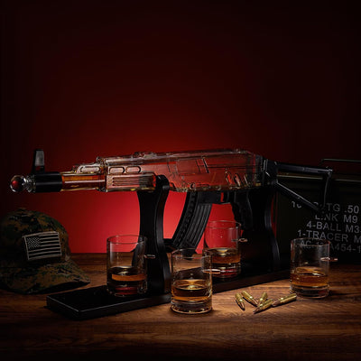 Gun Whiskey Decanter Set - Limited Edition, Silencer Stopper - 710 ml & 4 10.5oz Bullet Glasses - Unique Gift - Drinking Party Accessory, Handmade Gun Liquor Decanter, Tik Tok Gun Decanter, Dad Gift