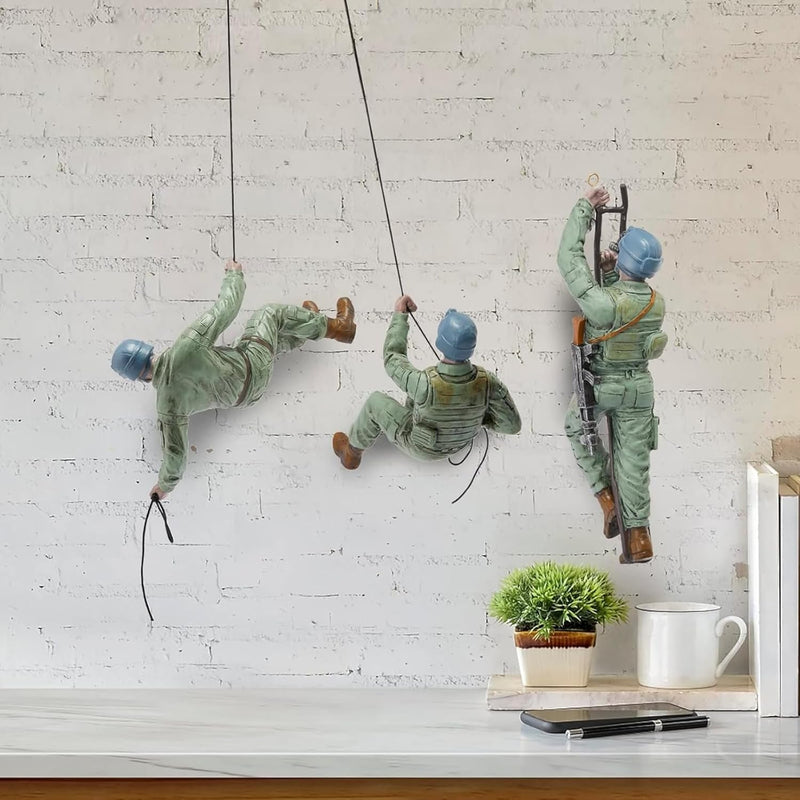 Climbing Man Wall Art, Soldiers Scaling Wall | Set of 3 | Military & Army Modern Room Wall Art Decor Climber Sculpture - Decoration Statue Home & Office Veteran, Ak47, AR15 , Gun Patriotic Gift