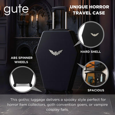 Coffin Suitcase 26.5 Inch Gothic Luggage Black Hard Shell Spinner Carry On with Lock | Unique Horror Casket Travel Case Trolley Bag with Wheels for Halloween, Cosplay, Conventions, Airport Trips