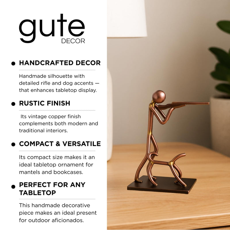 Hunter and Dog Craft Handmade Figurine – 4" L x 4" H – Recycled Metal Sculpture & Hand Welded Bronze Finish Art Gift – Rustic Lodge Decor, Outdoor Sportsman Display & Hunting Collectible Statue