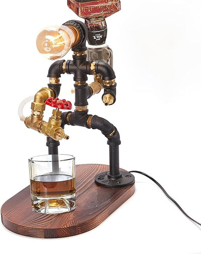 Steampunk Handcrafted Liquor Dispenser - Pipe Robot Lamp, Alcohol Whisky Wine dispenser, Industrial Whiskey Holder, Rustic Style, Man Cave, Decanter Whiskey Gift, Bar Restaurant Cafe - Gifts for Him