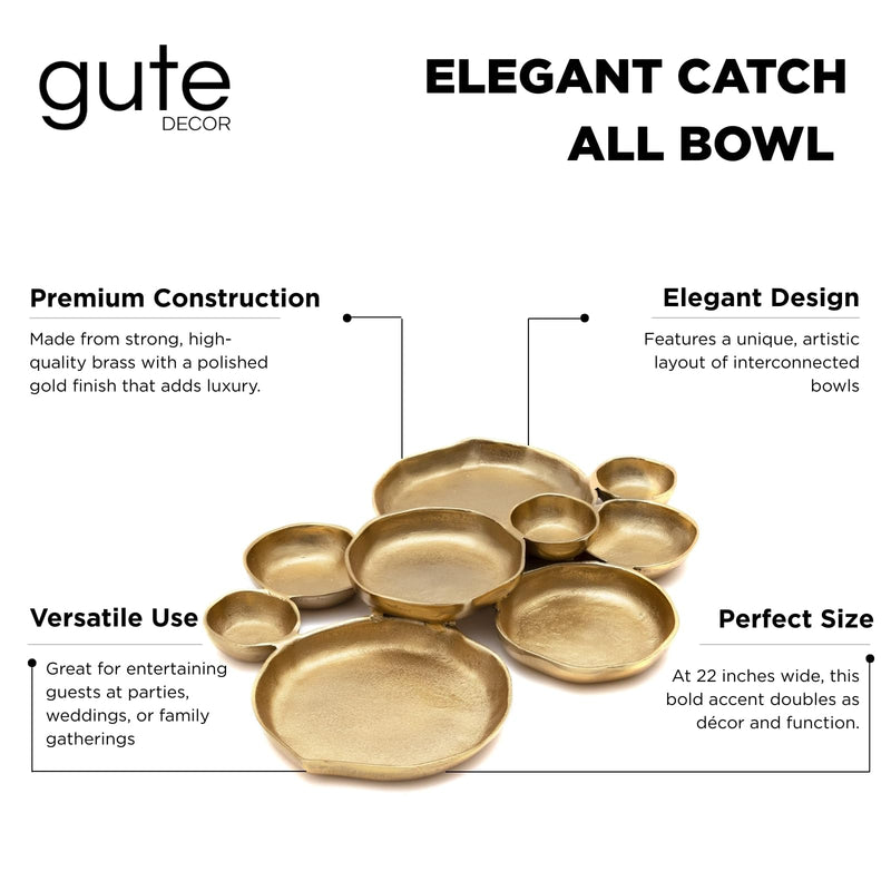 GUTE Cluster Decorative Bowls, Bright Gold Brass - Decoration, Snack Tray Bowl, Chip and Dip Strong Brass Beautiful Room Accent, Perfect for Entertaining, Parties, Home & Wedding Gifts 22"
