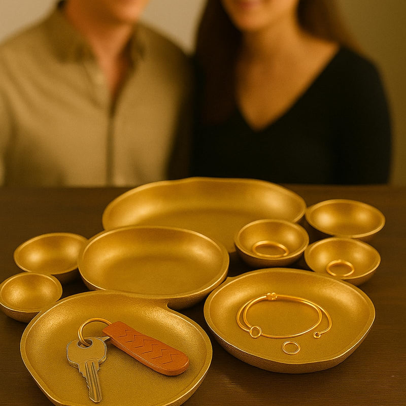 GUTE Cluster Decorative Bowls, Bright Gold Brass - Decoration, Snack Tray Bowl, Chip and Dip Strong Brass Beautiful Room Accent, Perfect for Entertaining, Parties, Home & Wedding Gifts 22"