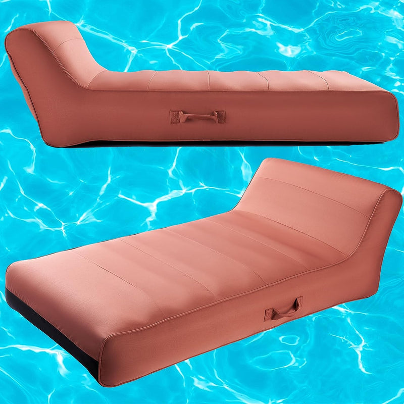 Upholstered Stylish Pool Float Lounger Recliner, Large Floating Chair & Backrest, Heavy Duty Lake, Beach, Adults & Kids - Comfortable, Durable Water Floaty Tanning Lounge - Terracotta