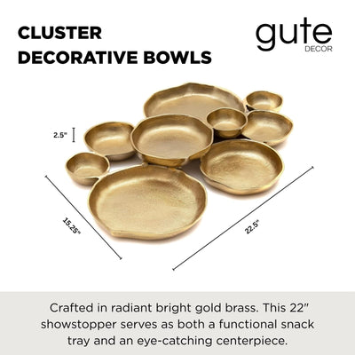 GUTE Cluster Decorative Bowls, Bright Gold Brass - Decoration, Snack Tray Bowl, Chip and Dip Strong Brass Beautiful Room Accent, Perfect for Entertaining, Parties, Home & Wedding Gifts 22"