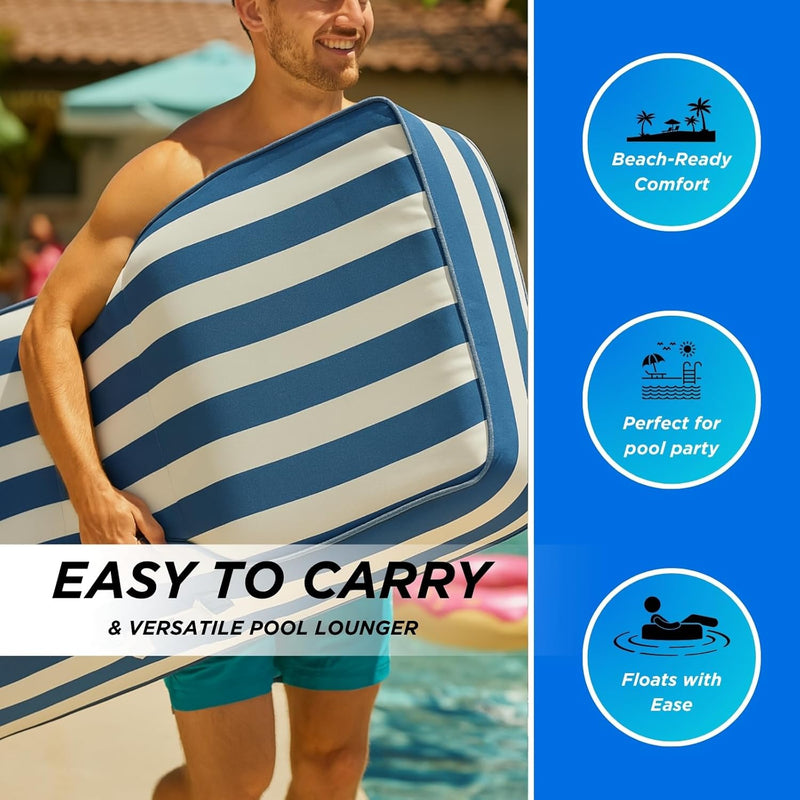GUTE Upholstered Stylish Pool Float Lounger Recliner, Large Floating Chair & Backrest, Heavy Duty Lake, Beach - Comfortable Tube, Durable Water Floaty Tanning Lounge - Blue