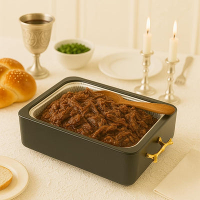 9x13 Pan Server & Holder Dish, Lucite Smart Decor Pans with Lid - Fancy 3-Piece Clear Serving Set with Rim Cover & Top – Elegant Dish for Dinner, Shabbat, Buffet, Counter, Dining Table, Black & Gold