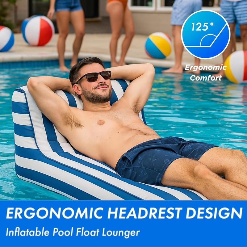 GUTE Upholstered Stylish Pool Float Lounger Recliner, Large Floating Chair & Backrest, Heavy Duty Lake, Beach - Comfortable Tube, Durable Water Floaty Tanning Lounge - Blue