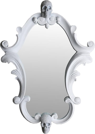 GUTE Small White Skull Mirror 17" H 12" W - Skull Shaped Mirror, Rustic Wall Mirror, Decorative Mirror Wall Decor, Spooky Gothic Mirror, Wall-Mounted Goth Room Decor, Holiday & Christmas Gift Ideas