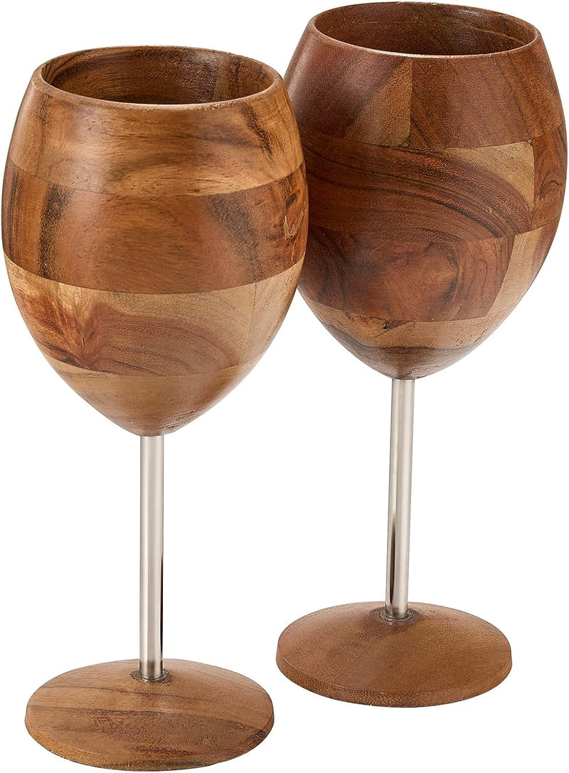 Designer Dark Acacia Wooden WUD Wine Glasses - Set of 2 - Wooden Wine –  Gute Decor