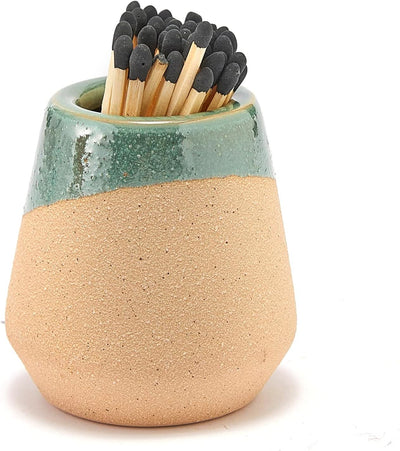 Ceramic Match Holder with Striker by Gute - Gifts for Party, Fireplace, Candle Lighter - Decorative Home Holiday Décor Gifts - Match Striker Jar for Fancy Matches - Matches NOT Included (Green, Beige)