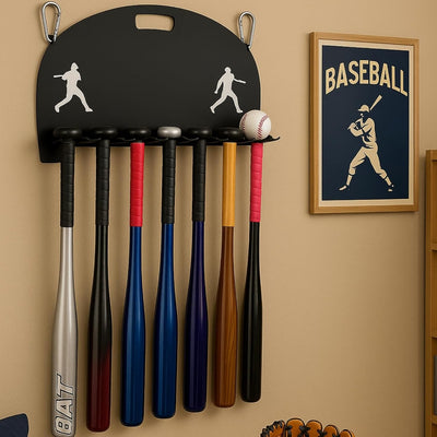 Baseball Bat Metal Organizer by Gute - Softball Bat Hanger Rack, Holds 8 Aluminum Bats, Bat Caddy for Fence, Dugouts, Garage, Mounts On Wall For Storage And Display Hardware Included 5" X 17"