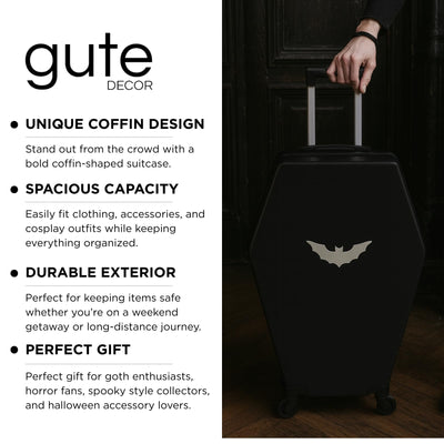 Coffin Suitcase 26.5 Inch Gothic Luggage Black Hard Shell Spinner Carry On with Lock | Unique Horror Casket Travel Case Trolley Bag with Wheels for Halloween, Cosplay, Conventions, Airport Trips