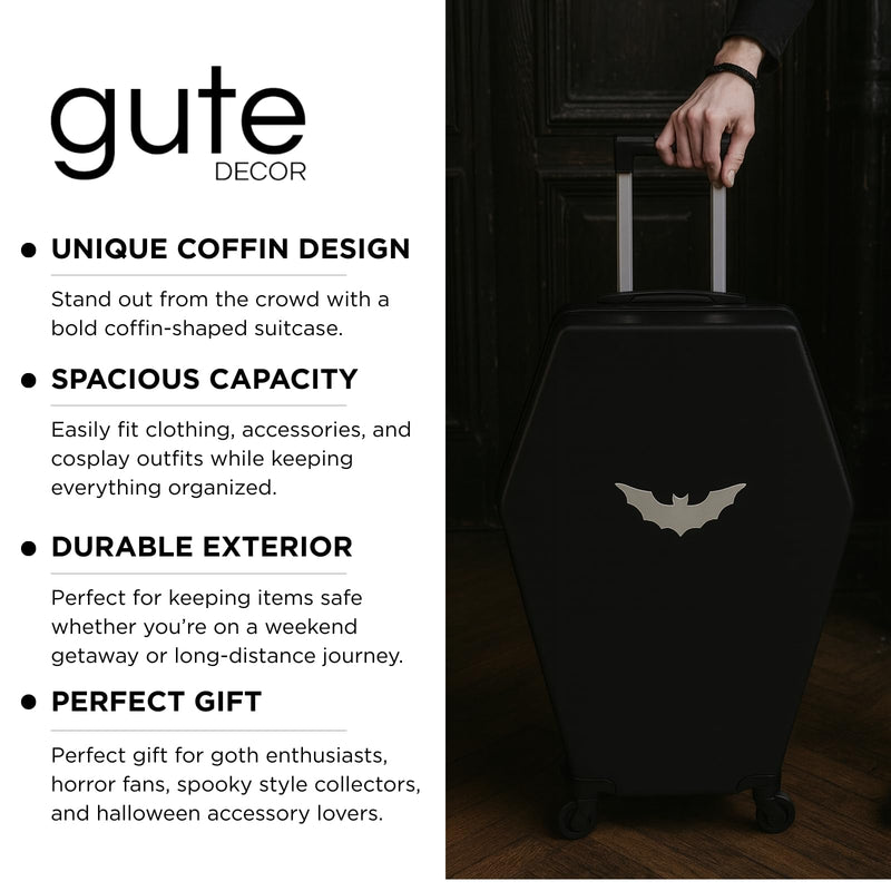 Coffin Suitcase 26.5 Inch Gothic Luggage Black Hard Shell Spinner Carry On with Lock | Unique Horror Casket Travel Case Trolley Bag with Wheels for Halloween, Cosplay, Conventions, Airport Trips