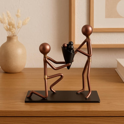 Romantic Proposal Handmade Figurine – 4" L x 4" H – Minimalist Recycled Metal Sculpture & Hand Welded Bronze Finish Art Gift – Tabletop Decor, Engagement Gifts & Anniversary Couple Statues