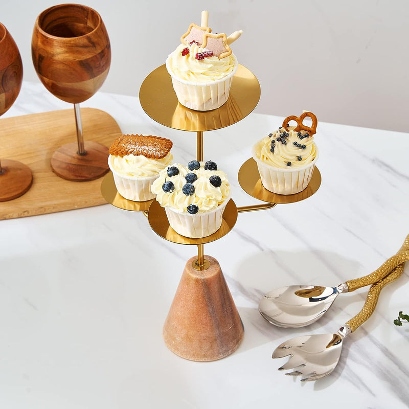 4 Tier Marble & Gold, Tall Round Cupcake & Cake Tower Stand, Stainless Steel Cupcake Stand with Tray Decor, Cupcake Display - Weddings Birthday Graduation Baby Shower Tea Party Modern & Elegant Design