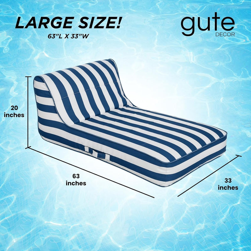 GUTE Upholstered Stylish Pool Float Lounger Recliner, Large Floating Chair & Backrest, Heavy Duty Lake, Beach - Comfortable Tube, Durable Water Floaty Tanning Lounge - Blue