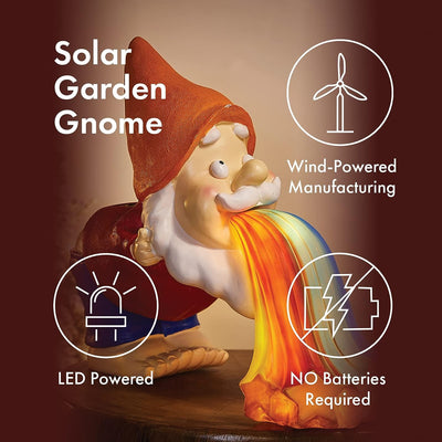 Garden Gnome Throwing up Solar Rainbow Lights - LED Light up Up Rainbow, Adorable Gardens Nome Decor, Knome Art Decor | Indoor& Outdoor Ornament for Flowers Lawn, Yard, or Patio, 4.7”x10 x9.5”