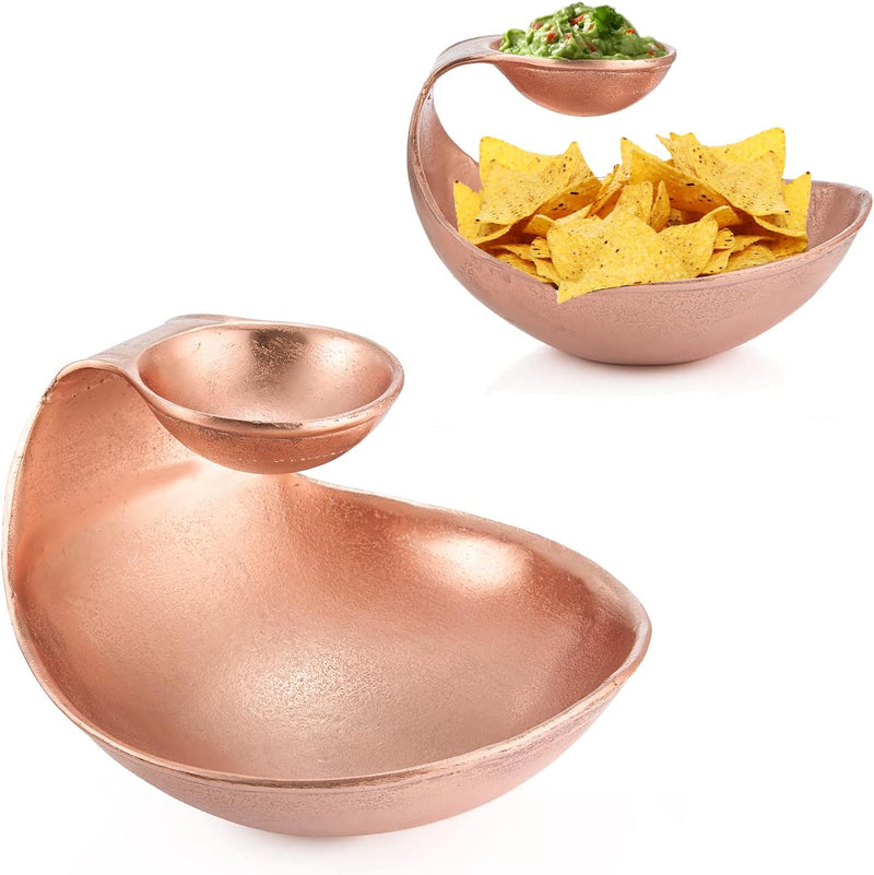 GUTE Chip and Dip Serving Bowl Rose Gold Brass Tiered Snack, Candy & Salad Bowl Decorative Centerpiece Serving Platter for Nuts, Chip and Dip, Salsas, Food Tray, Serveware Home Decor Gift 1PC