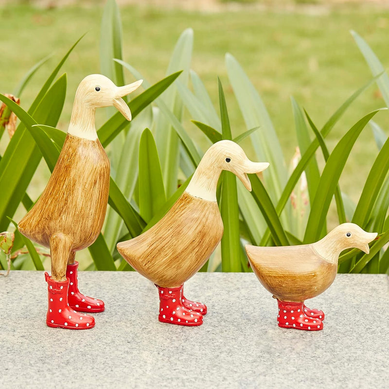 Duck Yard Decorations Yard Art Garden Puddle Ducks with Spotted Wellies Boots, Set of 3 - Garden Decor Statues, Duck Figurine Statue - Waterproof Indoor & Outdoor Lawn Gnome Ornament