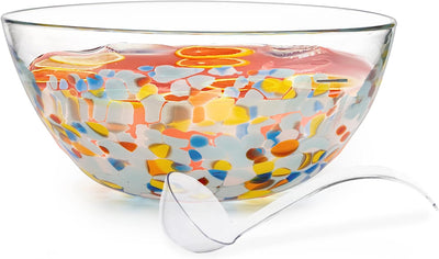 Confetti Festival Bowl Artisan Crafted Mexican Large Handblown Glass - Multi-Color Confetti 4.1" H x 9.75" - Colorful Mexico - Dishwasher safe but we do recommend hand washing By Gute