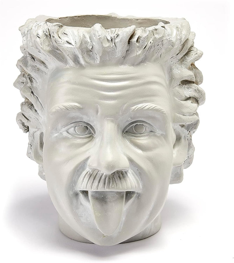 Albert Einstein Bust Plant Planter Pot - Large 8" H Polyresin Realistic Human Face Pot Indoor & Outdoor Plants & Flowers - Bowl & Serving Bowl, Hand Crafted Original Sculpture, Gifts for Her, Him