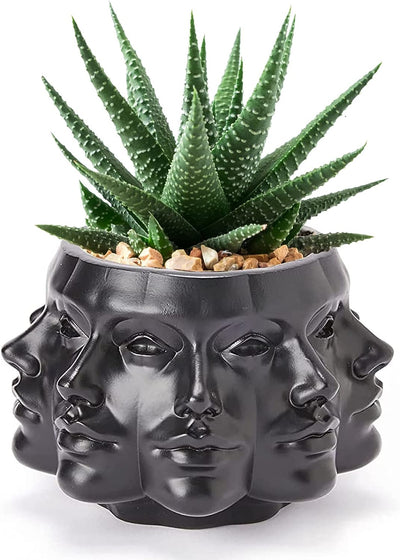 Faces Vase, Ceramic Multifaced Detailed Vase Ceramic Planter Pot by Gute, 6" Flower Plant, Carved Human Face Textured Classic - Modern Decorative Centerpiece Table Shelf Living Room Office