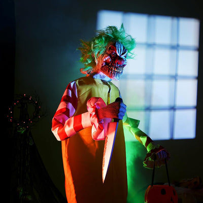 Halloween Haunted Motion-Activated Animated Scary Clown Animatronic Over 6' Tall - Scare Moving Killer Clown Life Size - Sound & Movement Indoor & Outdoor Spooky Creepy Decoration - Battery Operated