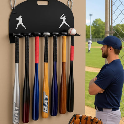 Baseball Bat Metal Organizer by Gute - Softball Bat Hanger Rack, Holds 8 Aluminum Bats, Bat Caddy for Fence, Dugouts, Garage, Mounts On Wall For Storage And Display Hardware Included 5" X 17"