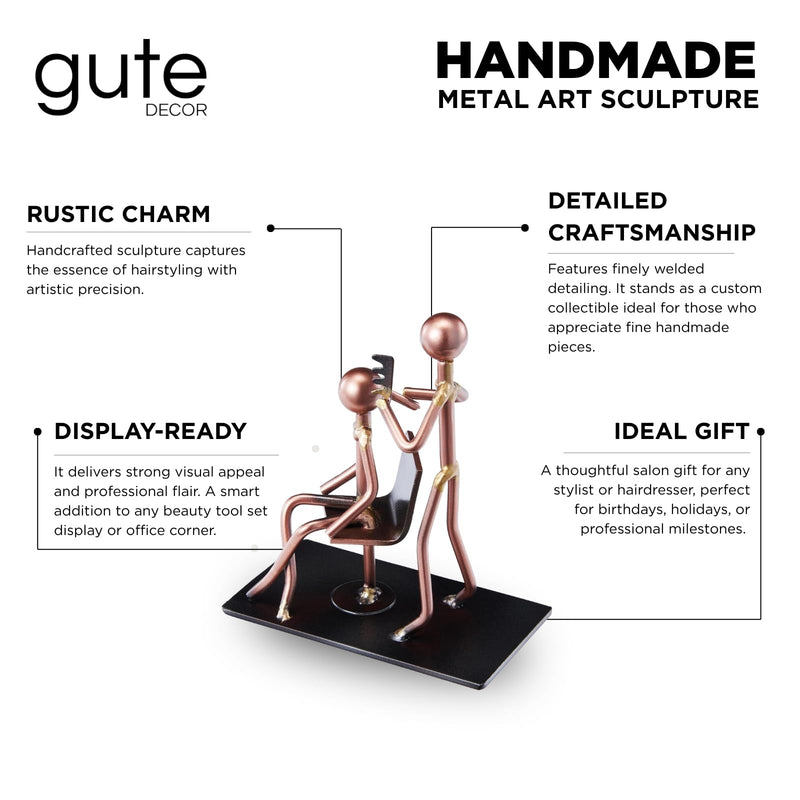Hairdresser Craft Handmade Figurine – 4.25" L x 4.25" H – Recycled Metal Sculpture & Hand Welded Bronze Finish Art Gift – Barber Shop Decor, Salon Desk Accessories & Hairstylist Appreciation Gifts