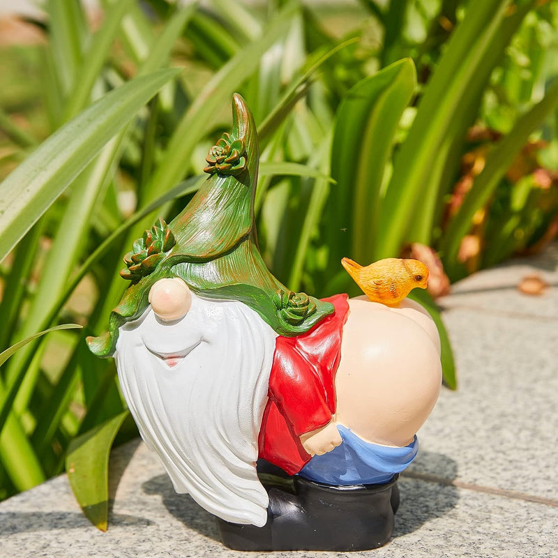 Garden Gnome Bare Buttocks Gnomes Light Up Solar Solar LED Mooning Butt with Glowing Bird, Adorable Gardens Figurine, Funny Statue Colorful Waterproof Outdoor Ornament - Yard, or Patio Large 10” Gift