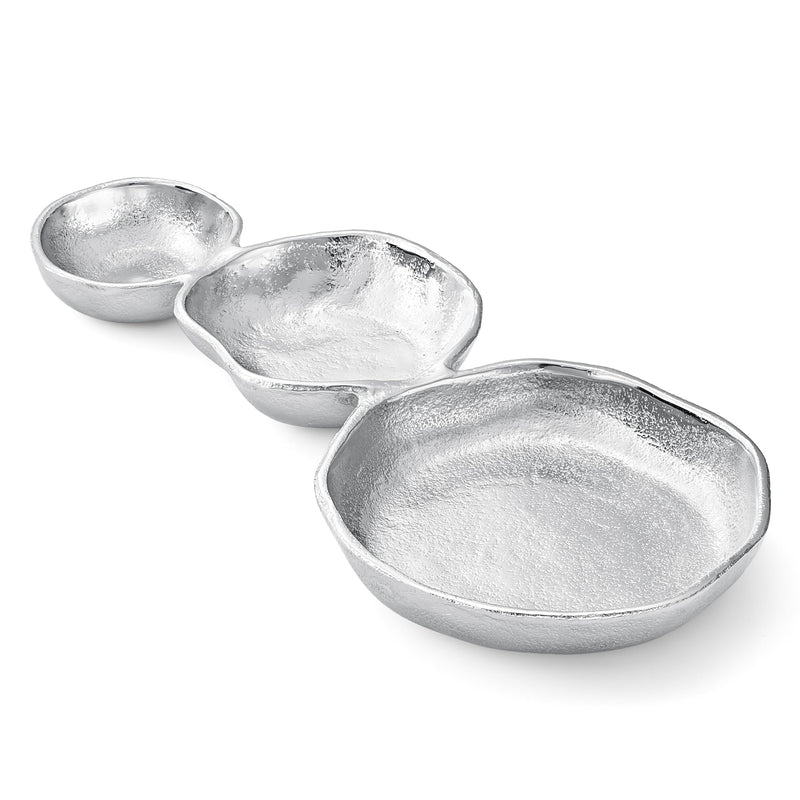 GUTE Cluster of 3 Bowls – Modern Luxury Aluminum Decorative Sculpture | Centerpiece Décor for Dining or Living Room Table Accent | Artistic Display Bowl Set | 14.3" x 6.3" x 1.2" | Silver Finish