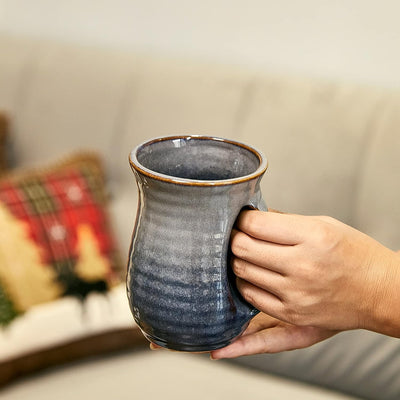 Gute Hand Warmer Mug, Ceramic and Hand Painted - Contoured Pocket will Hold Warmth From The Heat Of Your Drink To Keep Your Fingers Warm, Comfy Handwarmer (Lagoon Grey)