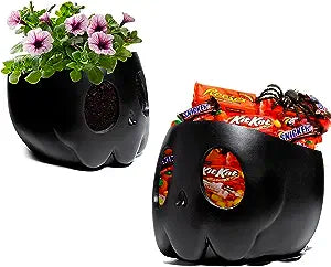Ghost Geometrical Black Halloween Candy Bowl, Plant Planter Pot 6" Deep Polyresin Skulls Server Tray, Indoor Plants & Flowers - Goth Spooky Décor Black for Outdoor Indoor Trick Or Treat Decor (Black)