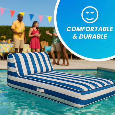 GUTE Upholstered Stylish Pool Float Lounger Recliner, Large Floating Chair & Backrest, Heavy Duty Lake, Beach - Comfortable Tube, Durable Water Floaty Tanning Lounge - Blue