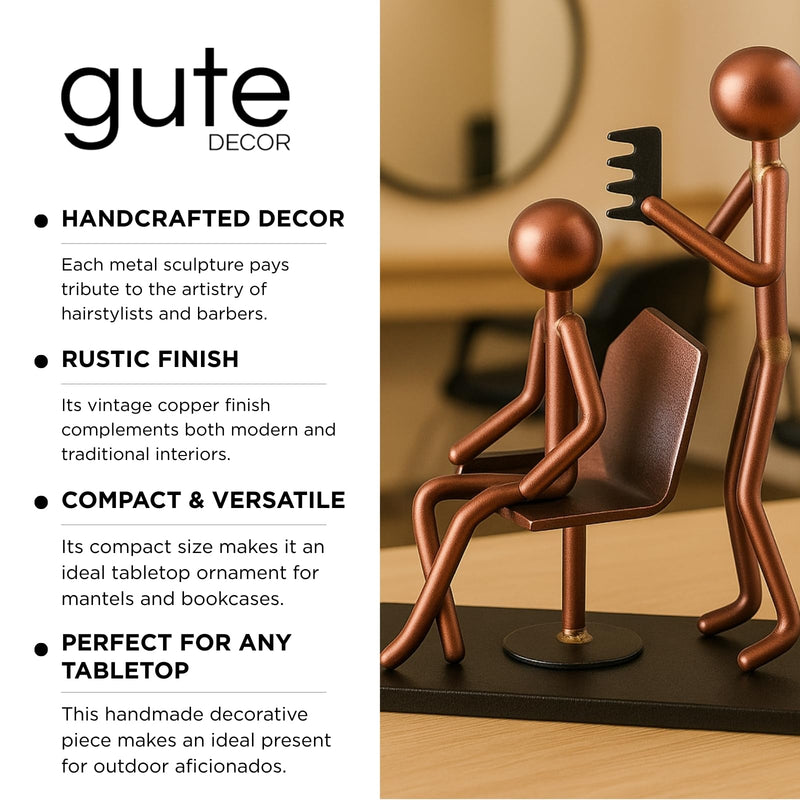 Hairdresser Craft Handmade Figurine – 4.25" L x 4.25" H – Recycled Metal Sculpture & Hand Welded Bronze Finish Art Gift – Barber Shop Decor, Salon Desk Accessories & Hairstylist Appreciation Gifts
