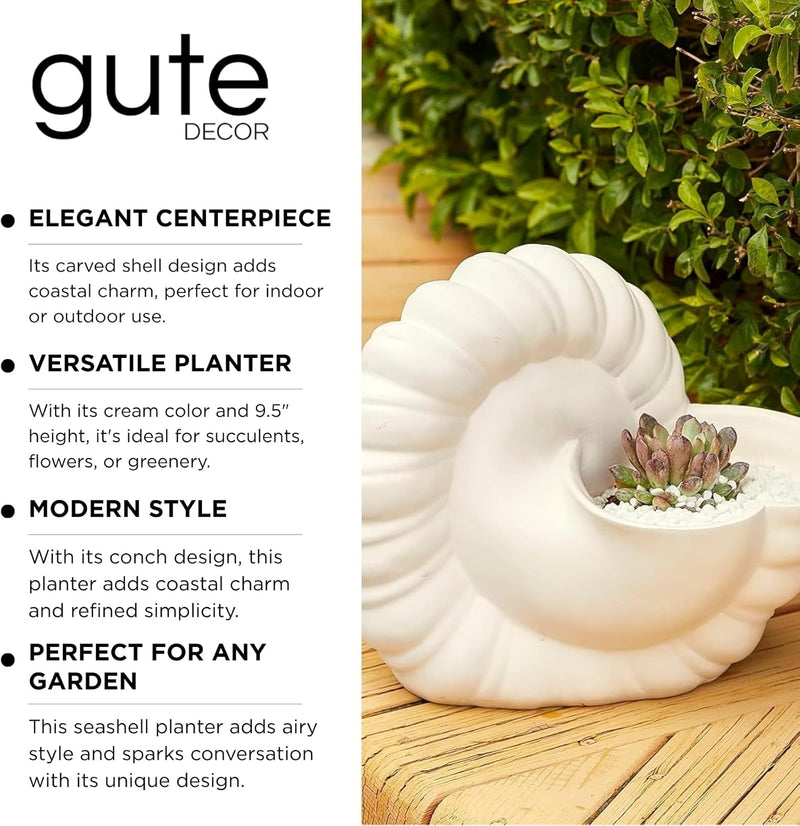 Seashell Succulent Planter Pot, Bowl & Vase, Handmade Conch Detailed White Planter, Large 9.5" Flower Plant Vase, Carved Beach Shell Decor - & Indoor Plants, Gift for Mom