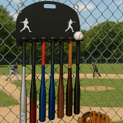 Baseball Bat Metal Organizer by Gute - Softball Bat Hanger Rack, Holds 8 Aluminum Bats, Bat Caddy for Fence, Dugouts, Garage, Mounts On Wall For Storage And Display Hardware Included 5" X 17"