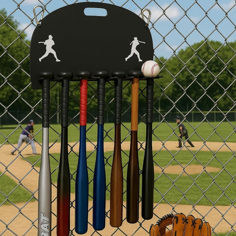 Baseball Bat Metal Organizer by Gute - Softball Bat Hanger Rack, Holds 8 Aluminum Bats, Bat Caddy for Fence, Dugouts, Garage, Mounts On Wall For Storage And Display Hardware Included 5" X 17"