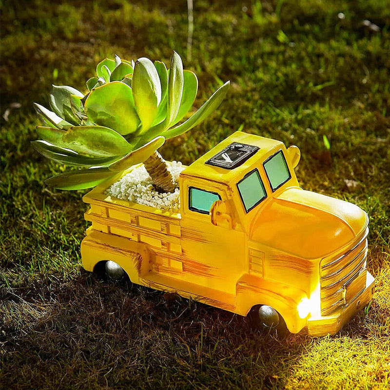 truck plant pot Truck Garden Pot Plant Planter & Vase with Solar Powered Lights Pickup – Gute Decor