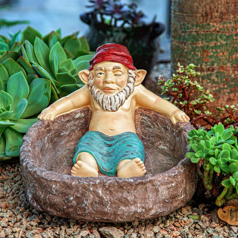 Relaxing Gnome in Pool Garden Sculpture, X-Large - Cute Birdbath & Planter, Funny Elf Sunbathing Decor Statue, Yard Art | Indoor & Outdoor Figurine Pot - Lawn, Patio, Porch Gift - Naughty Garden Elf
